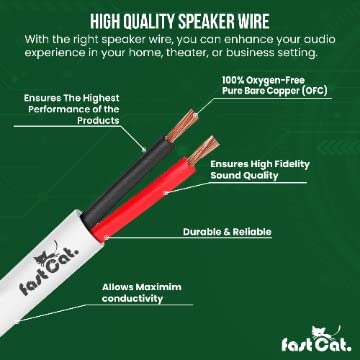 fast Cat. Speaker Wire 16 Guage 4C, UL Listed & CMR/CL3R-FT4 Rated - Speaker Cable w/PVC Jacket, 100% Oxygen-Free Pure Bare Copper - (26) MidFlex 16 Guage Wire - in-Wall Use-500ft Bulk Cable, Blue