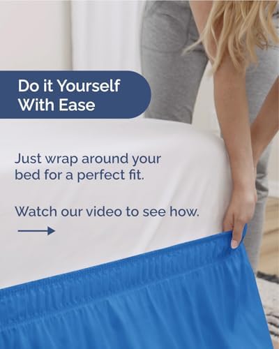 CGK Wrap Around Dust Ruffle Bed Skirt - Queen Size, 12" Inch, Royal Blue - Image 3