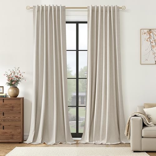 Guken Extra Long 100% Blackout Linen Curtains 108 Inches Grey Beige by Guken