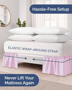 CGK Wrap Around Dust Ruffle Bed Skirt - King Size, 12" Inch, Light Pink - Image 2