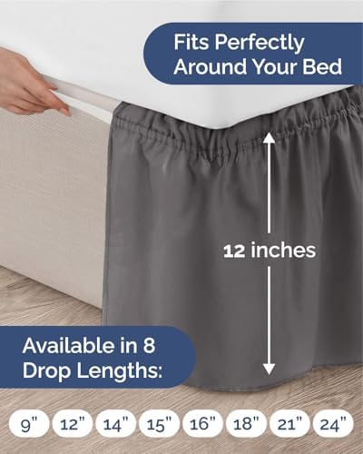 CGK Wrap Around Dust Ruffle Bed Skirt - Queen Size, 12" Inch, Charcoal - Image 4