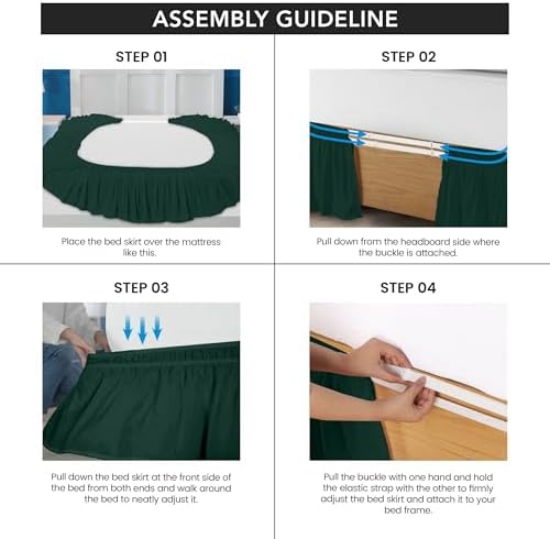 Wrap Around Queen Bed Skirt, Easy Fit Elastic Belt, 16 Inch Drop, Emerald - Image 4