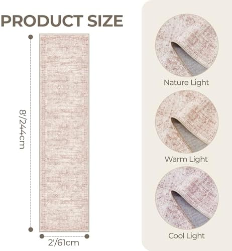 2x8 Runner Rug Non Slip,Washable Hallway Runner Rug,Pink - Image 2
