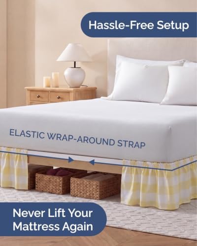 CGK Wrap Around Dust Ruffle Bed Skirt - King Size, 12" Inch, Yellow - Image 2