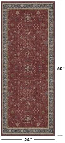 Boho 2x5 Small Kitchen Runners Rugs Non Slip - Washable Soft Area Rugs for Bedroom, Floral Non Skid Runner Carpet for Bathroom, Laundry Room, Hallway, Entryway (Dark Red) - Image 2