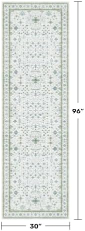 Hazo Haus Oushak Wide Hallway Runner Rug 2'6"x8' - Vintage Turkish Floral, Washable Low Pile Non Slip Extra Long Runners for Kitchen, Hall Way - Cream Blue and Green - Image 2