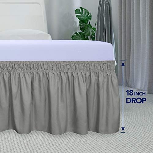 PureFit Wrap Around Ruffled Bed Skirt, Gray, Queen/King - 18" Drop - Image 6