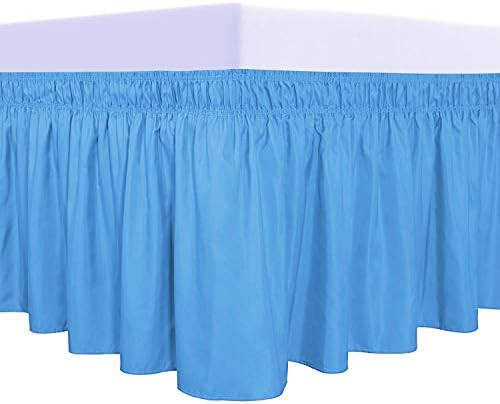 PureFit Wrap Around Ruffled Bed Skirt, Light Blue, Twin/Full - 22" Drop by PureFit