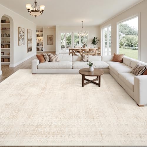 10x14 Area Rugs Living Room: Bedroom Neutral Washable Carpet Beige by Luxturiy