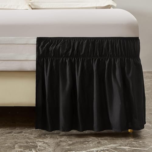 MEILA Wrap Around Elastic Bed Skirt for Queen & King Beds, 12" Drop, Black - Image 3