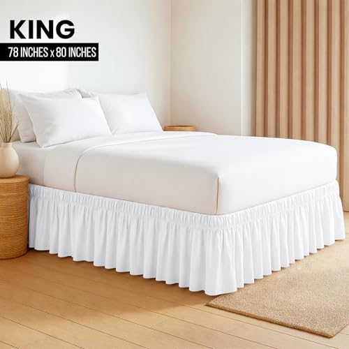 Wrap Around King Bed Skirt, Easy Fit Elastic Belt, 16 Inch Drop, White - Image 2