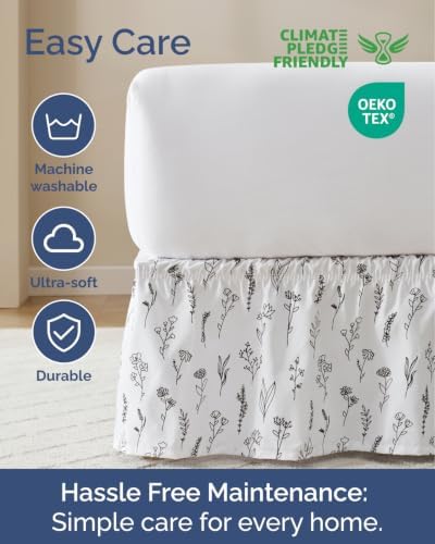CGK Wrap Around Dust Ruffle Bed Skirt - Twin Size, 15" Inch, Plants - Image 6