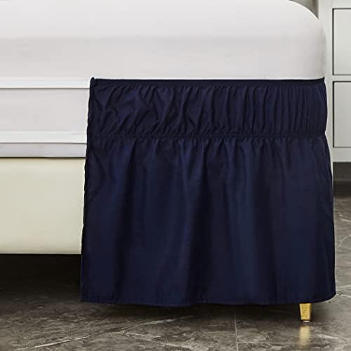 MEILA Wrap Around Elastic Bed Skirt for Queen & King Beds, 24" Drop,Navy - Image 4