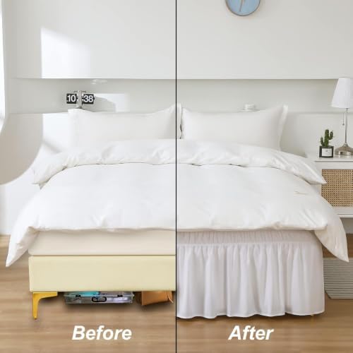 MEILA Wrap Around Elastic Bed Skirt for Twin & Full Beds, 12" Drop, White - Image 6
