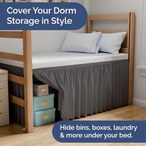 CGK Linens Dorm Room Bed Skirt Full XL - Dorm Essentials - 36" Dark Grey - Image 5
