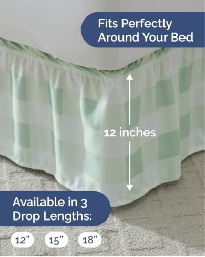 CGK Wrap Around Dust Ruffle Bed Skirt - Full Size, 12" Inch, Sage - Image 4