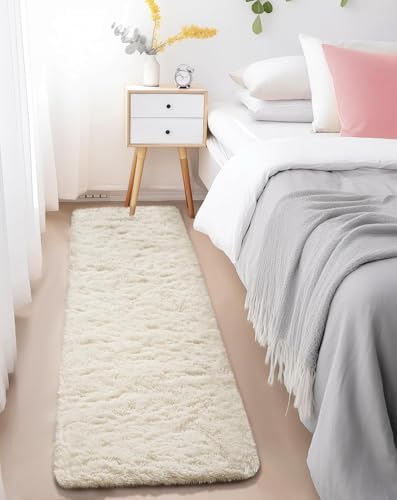 Ophanie Runner Rug for Hallway, 2x7 Washable Non-Slip Fluffy Soft Bedside Rugs, Bedroom Living Room Shaggy Carpet for Kids Girls Boys Dorm Nursery Decor Aesthetic, Ivory with Over 99 pcs Pile fibers - Image 5
