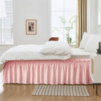 MEILA Wrap Around Bed Skirt Three Fabric Sides Elastic Dust Ruffled 12 Inch Tailored Drop,Easy to Install Fade Resistant-Pink, Queen/King - Image 4