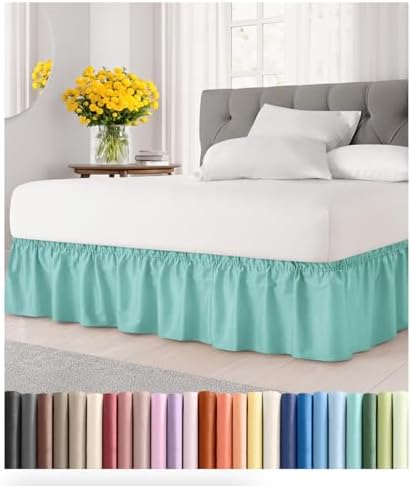 CGK Wrap Around Dust Ruffle Bed Skirt - Queen Size, 21" Inch, Spa Blue by CGKUnlimited
