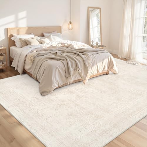 Area Rugs 9x12 Living Room: Bedroom Neutral Washable Carpet Beige - Image 2