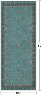 Teal Boho 2x5 Non Slip Small Kitchen Rug Runner - Washable Low Pile & Soft Carpet for Bathroom, Bedroom Beside Bed, Non Skid Floral Vintage Rugs for Laundry Room, Entryway - Image 2