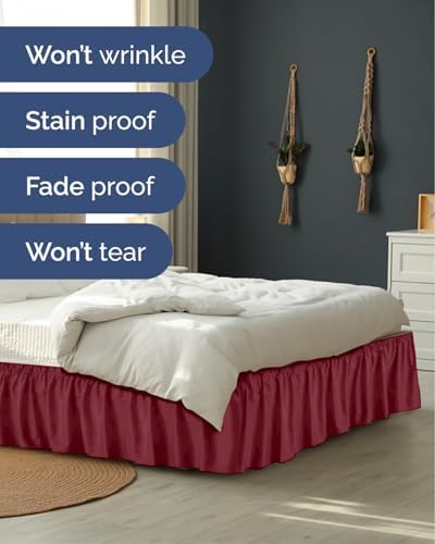 CGK Wrap Around Dust Ruffle Bed Skirt - King Size, 12" Inch, Burgundy - Image 5