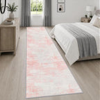 2.6x14 Washable Runner Rug:Modern Abstract Soft Carpet Pink White - Image 4