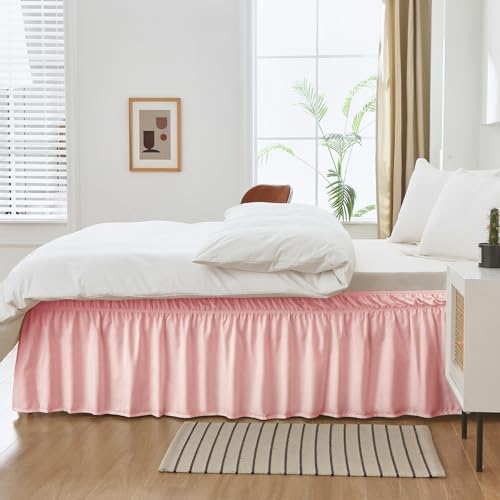 MEILA Wrap Around Elastic Bed Skirt for Twin & Full Beds, 24" Drop, Pink - Image 4
