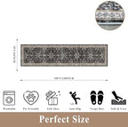 3x12 ft Long Hallway Runner Rug - Non-Slip Washable Soft Kitchen Rug with Rubber Backing,Boho Floral Low Pile Floor Carpet Runner for Entryway,Bedroom,Living Room（Black,3x12） - Image 2