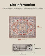 Amada Large 8x10 Washable Area Rug for Living Room, Red, Vintage Pattern - Image 2