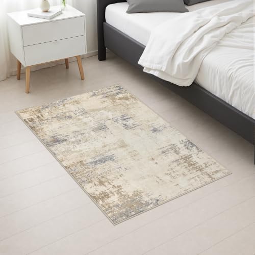 2x3 Washable Entryway Rug: Modern Abstract Soft Carpet Beige Brown - Image 5