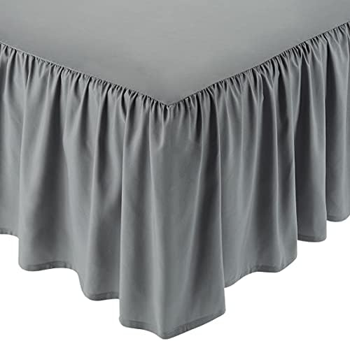 Amazon Basics Wrinkle Resistant Machine Washable Ruffled Bed Skirt, Fade Resistant 100% Microfiber with 16" Drop, Queen, Dark Grey by AmazonBasics