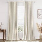 Guken 100% Blackout Linen Curtains 86 Inch Long for Bedroom 2 Panels Beige by Guken