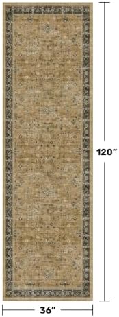 Boho Washable 3x10 Extra Long Runners for Hallways, Earthy Rustic Brown and Charcoal Olive Kitchen Runner Rug, Vintage Entryway Indoor Rug, Non-Slip Stain Resistant Low Pile Throw Rug - Image 2