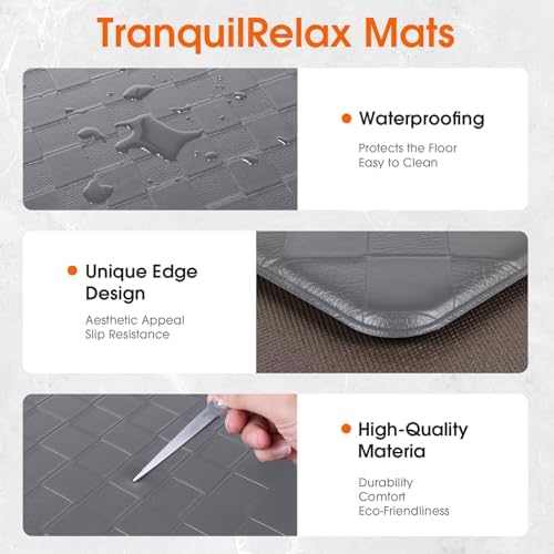 TranquilRelax 2-Piece Kitchen Mats, Cushioned Non-Slip Floor Mats, Grey - Image 3