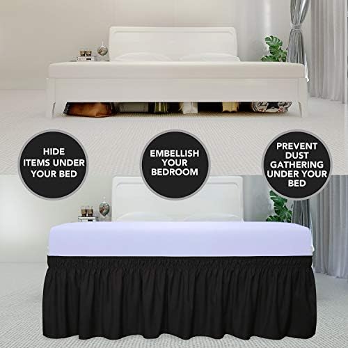 PureFit Wrap Around Ruffled Bed Skirt, Black, Queen/King - 14" Drop - Image 3