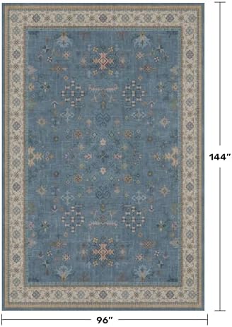 Hazo Haus Boho 8x12 Large Area Rugs for Living Room - Eclectic Dusky Blue Rug for Bedroom Under Bed, Dining Room Under Kitchen Table, Washable Soft Non Slip Unique Colorful Indoor Décor - Image 2