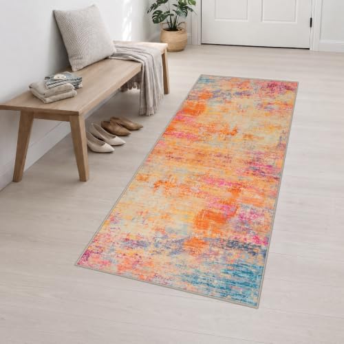 2.6x8 Washable Runner Rug：Modern Abstract Soft Carpet Galaxy Haze - Image 3