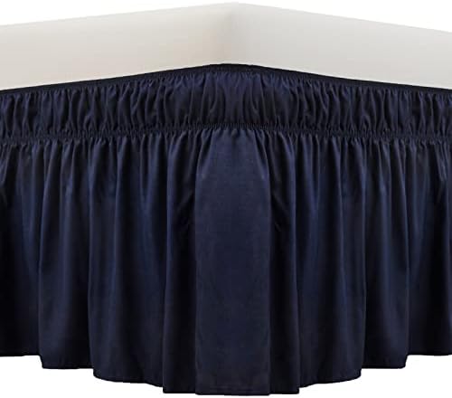 MEILA Wrap Around Elastic Bed Skirt for Queen & King Beds, 24" Drop,Navy by MEILA