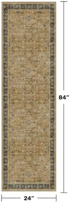 Hazo Haus Boho 2x7 Runner Rug for Hallway, Washable Runner Rug for Kitchen, Non-Slip Low-Pile Washable Stain Resistant, Vintage Rustic Brown and Charcoal Olive Décor - Image 2