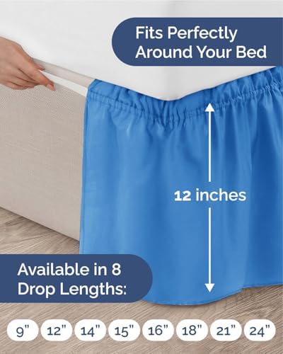 CGK Wrap Around Dust Ruffle Bed Skirt - Queen Size, 12" Inch, Royal Blue - Image 4