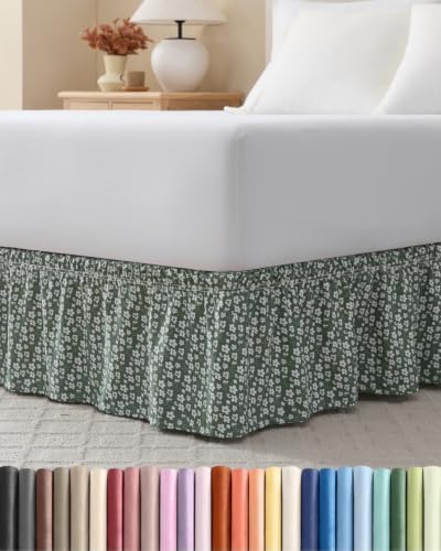 CGK Wrap Around Dust Ruffle Bed Skirt - Twin Size, 12" Inch, Green Meadow by CGKUnlimited