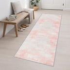 3x10 Washable Runner Rug：Modern Abstract Soft Carpet Pink White - Image 3