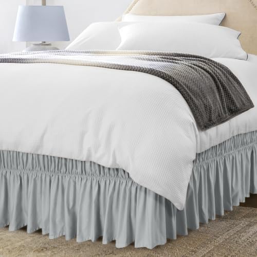 Wrap Around Queen Bed Skirt, Easy Fit Elastic Belt, 16Inch Drop, Light Grey by UTOPIABEDDING
