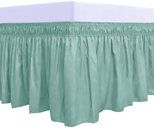 PureFit Wrap Around Ruffled Bed Skirt, Baby Blue, Twin/Full - 14" Drop by PureFit