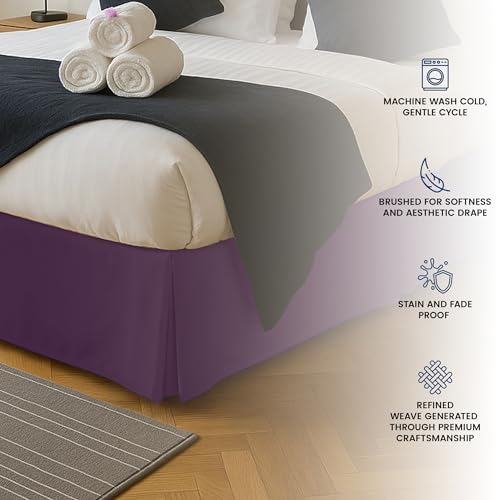 Queen Size Pleated Bed Skirt, Hides Under-Bed Storage 16 Inch Drop, Purple - Image 5