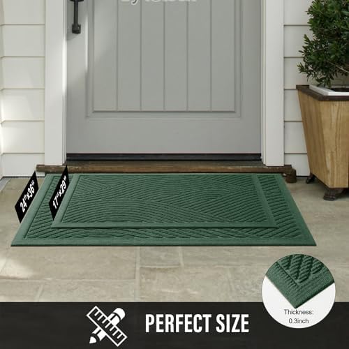HIYARD Sturdy Front Door Mat, Absorbent Muddy Dirt Resist Welcome Door Mats Outdoor Indoor, Stain and Fade Resistant, Non-Slip Backing Entry Mat Low Profile Doormat for Entryway, 29×17, Green - Image 6