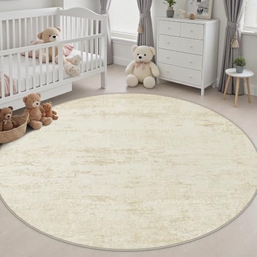 Round Area Rug Living Room: 6 ft Modern Washable Carpet Taupe - Image 5