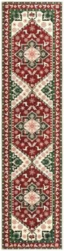 Yamaziot Christmas Washable Runner Rug, 2x8 Non-Slip Hallway Runner with Rubber Backing, Low Pile Faux Wool Carpet Runner Holiday Decor Xmas Rug for Bedroom, Kitchen, Laundry, Entrance - Image 3
