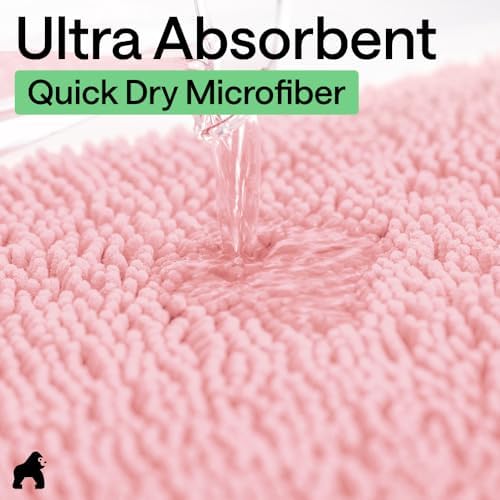 GORILLA GRIP Chenille Bath Rug Mat for Oval Toilet Base, 24x19 Light Pink - Image 6
